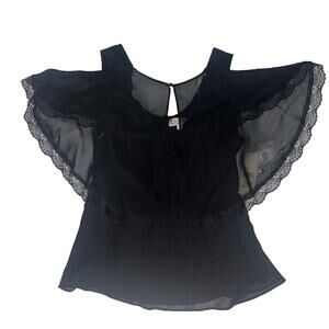 NWT Nanette Lepore Black M Spring Fling Blouse Sheer Overlay Sleeve